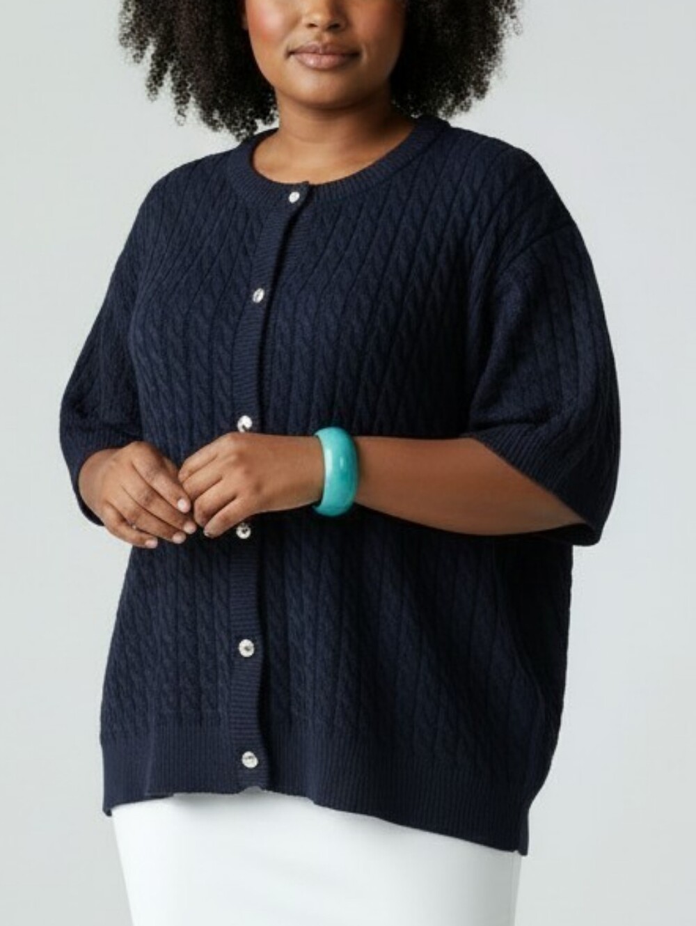 NWT Cato Classics Navy Cable-Knit Short-Sleeve Cardigan Sweater Women's Sz 22/24